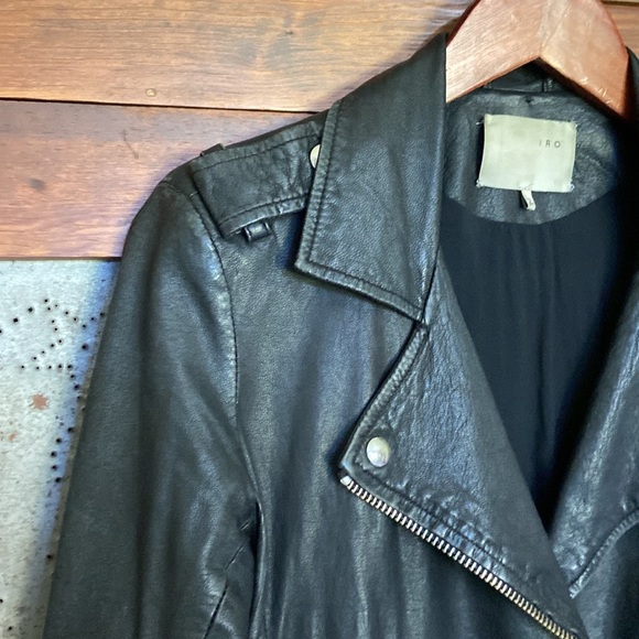 IRO Asheville Leather Moto Jacket Black Distressed Soft Size 2 S - Picture 5 of 16